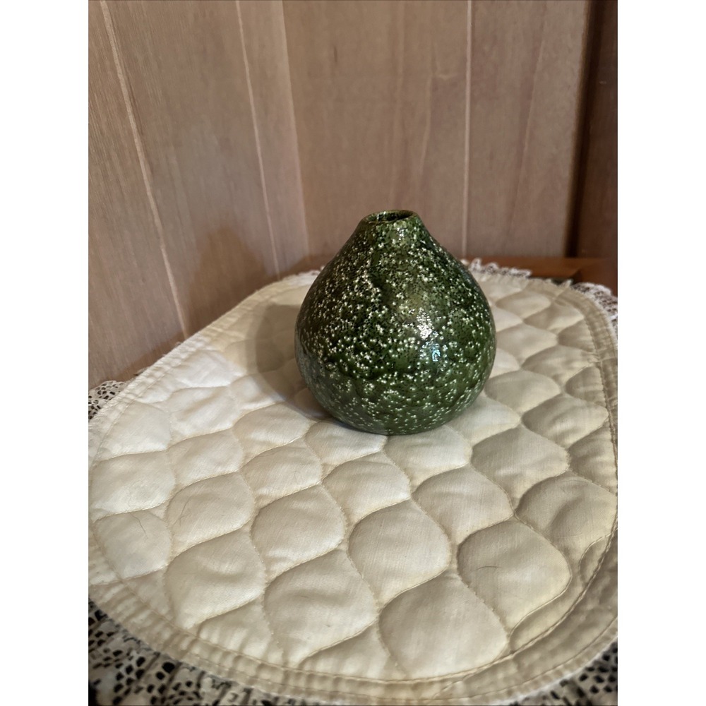 Glazed Terracotta Studio Art Pottery Bud Vase Jade Green Speckled Glossy 5" Jug